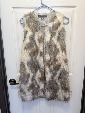 Almost Famous Mixed Neutral Faux Fur Vest - Cream, Gray, Brown